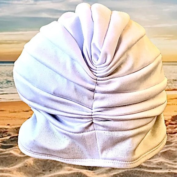 Vintage Womens White Swim Bathing Turban Latex Polyester Pleated DAMAGED - Picture 8 of 12